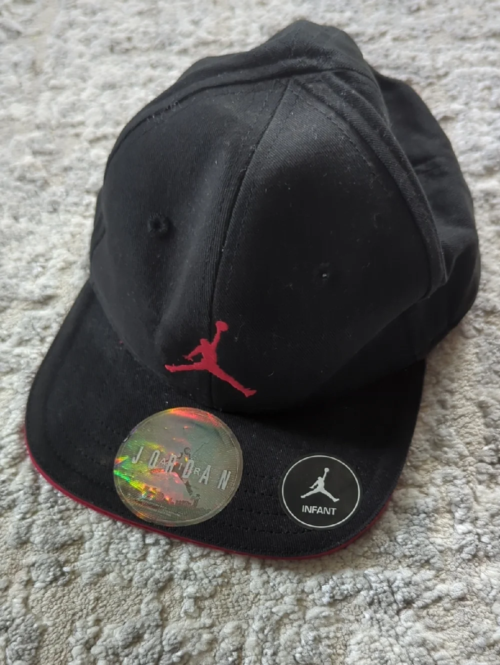 NWOT Jordan Black Hat with Red Jumpman Logo Size Infant